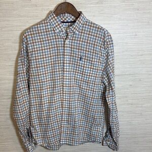 johnnie-O Blue, Brown and Gray long sleeve button down Checkered Shirt Sz. L